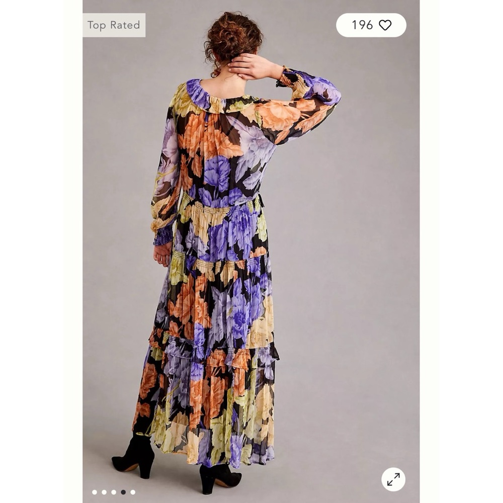 Anthropologie The Marais Printed Chiffon Maxi Dress Purple Floral - Picture 7 of 10